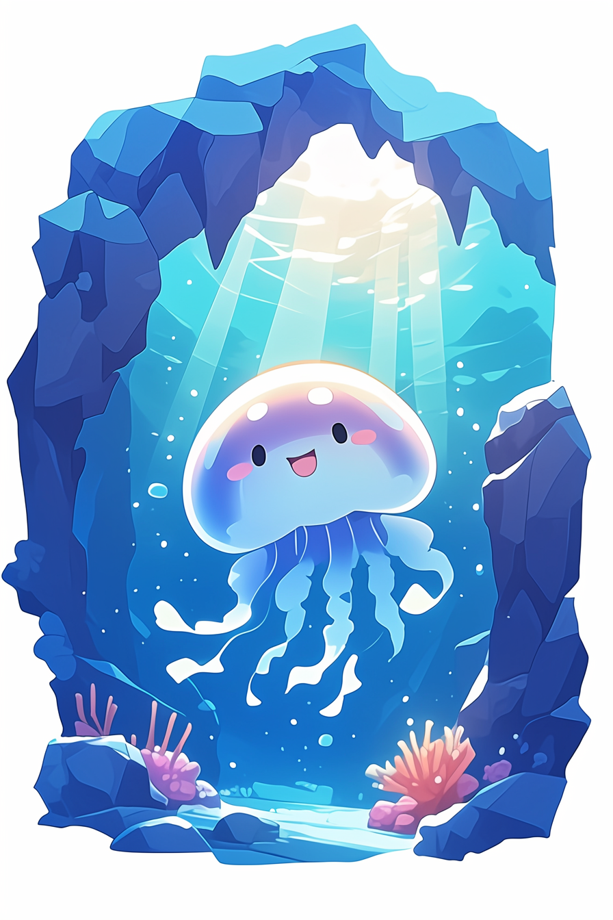 Adorable Jellyfish Under Sea Light